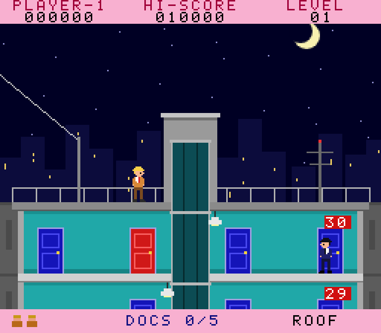 Agent Otto landing on the rooftop at the start of a building