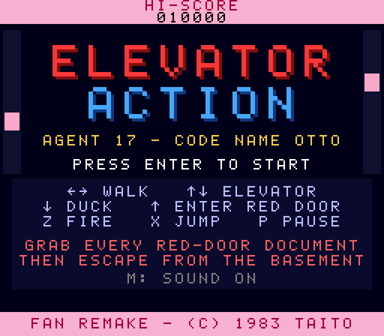 The game's title screen in pixel-art style